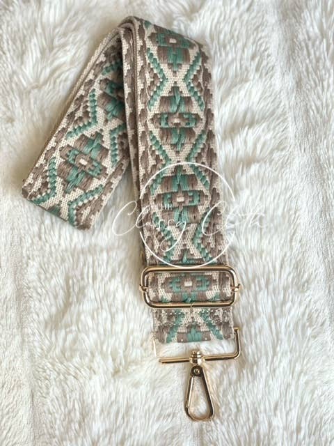 Crossbody Guitar Strap - Sage, Olive & Green in Boho Pattern