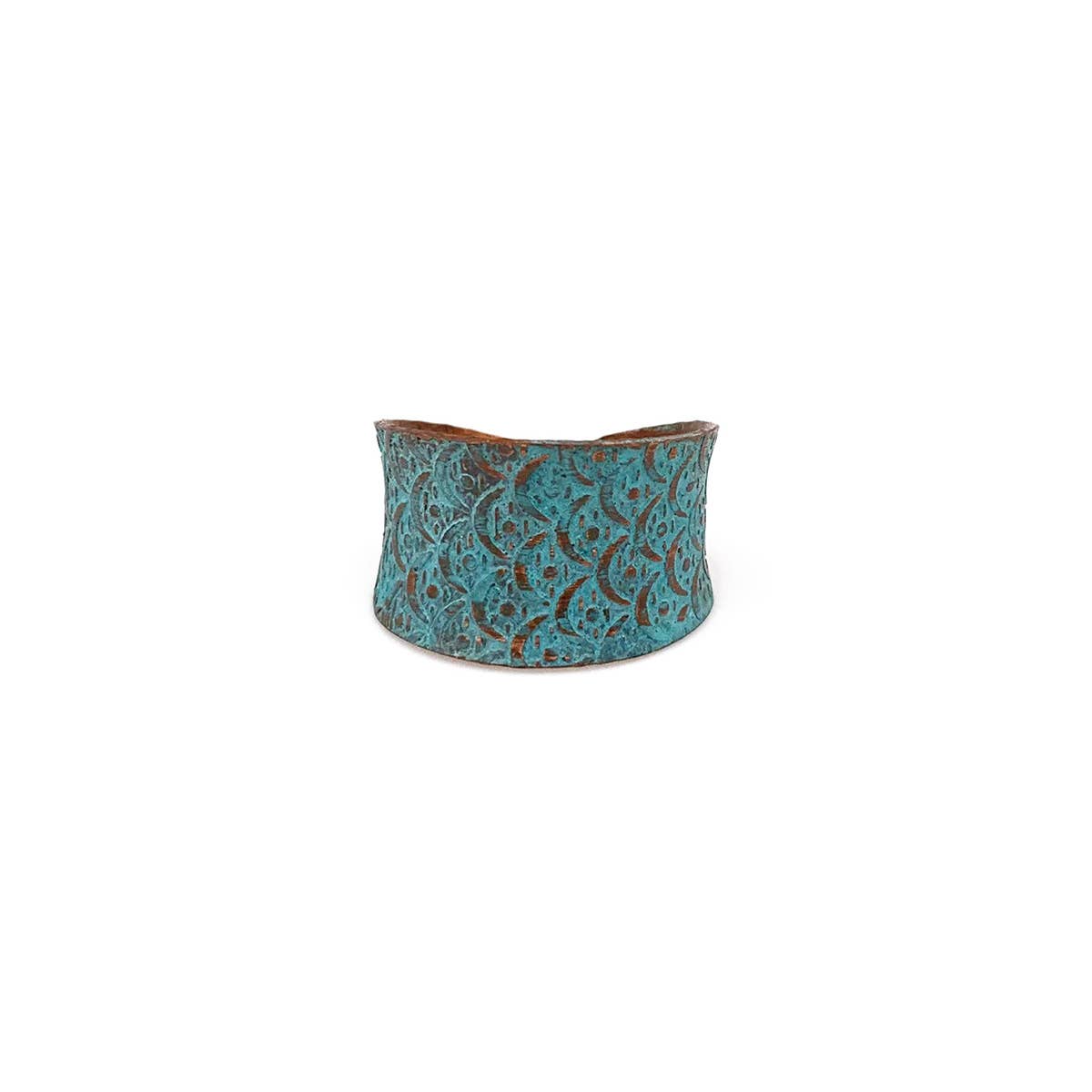 Copper Patina Ring - Turquoise Scallop Design