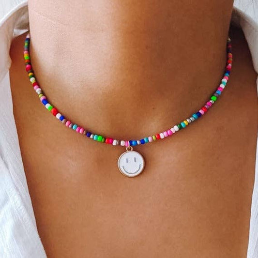 Beaded smile face necklace