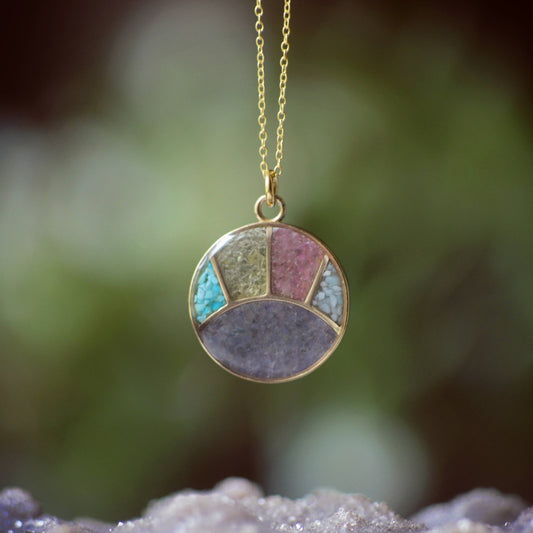 The Sun Rays Pendant with crushed gemstones