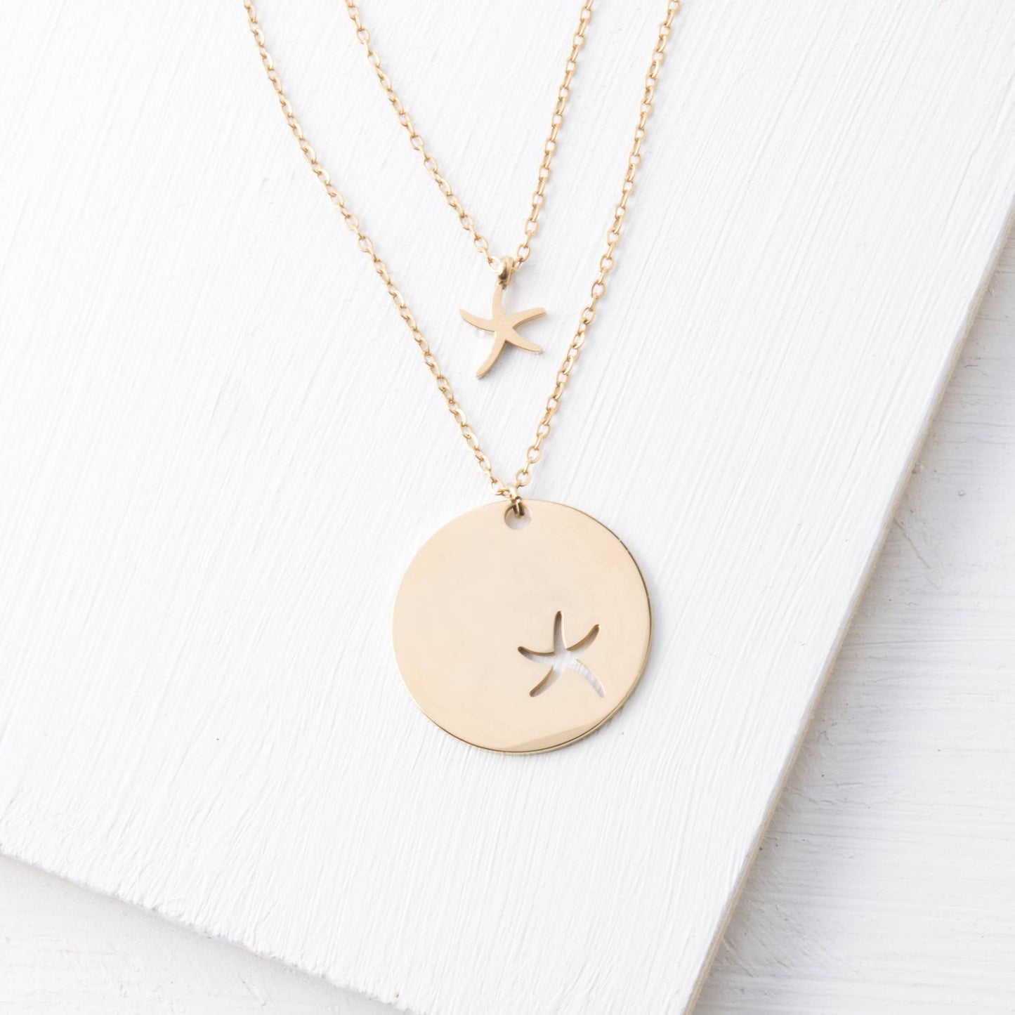 Gold Starfish Pendant Necklace Set - Adorable!