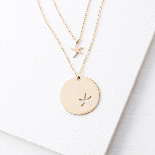 Gold Starfish Pendant Necklace Set - Adorable!