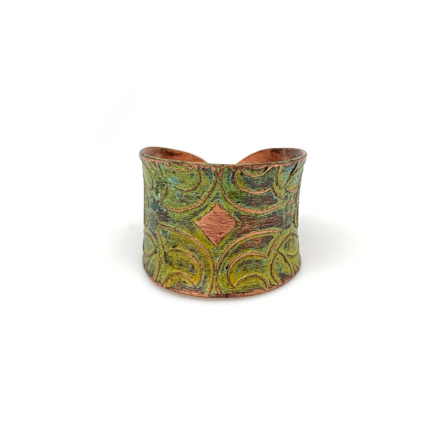 Copper Patina Ring - Light Green Floral