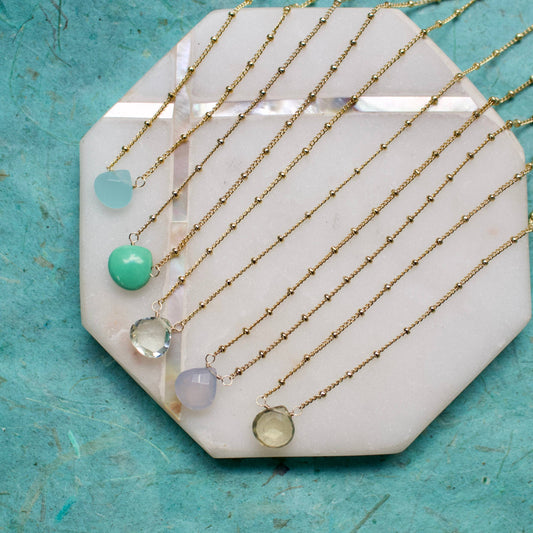 Dainty Semi-Precious Necklace - Green Opaque