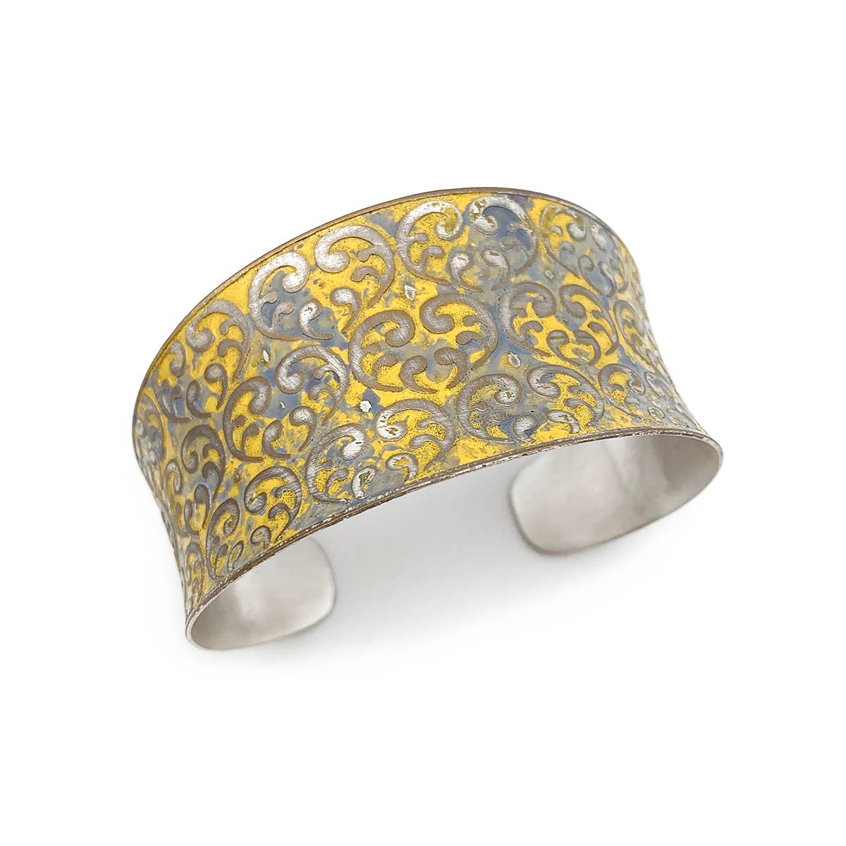 Silver Patina Bracelet - Yellow Ornate Print