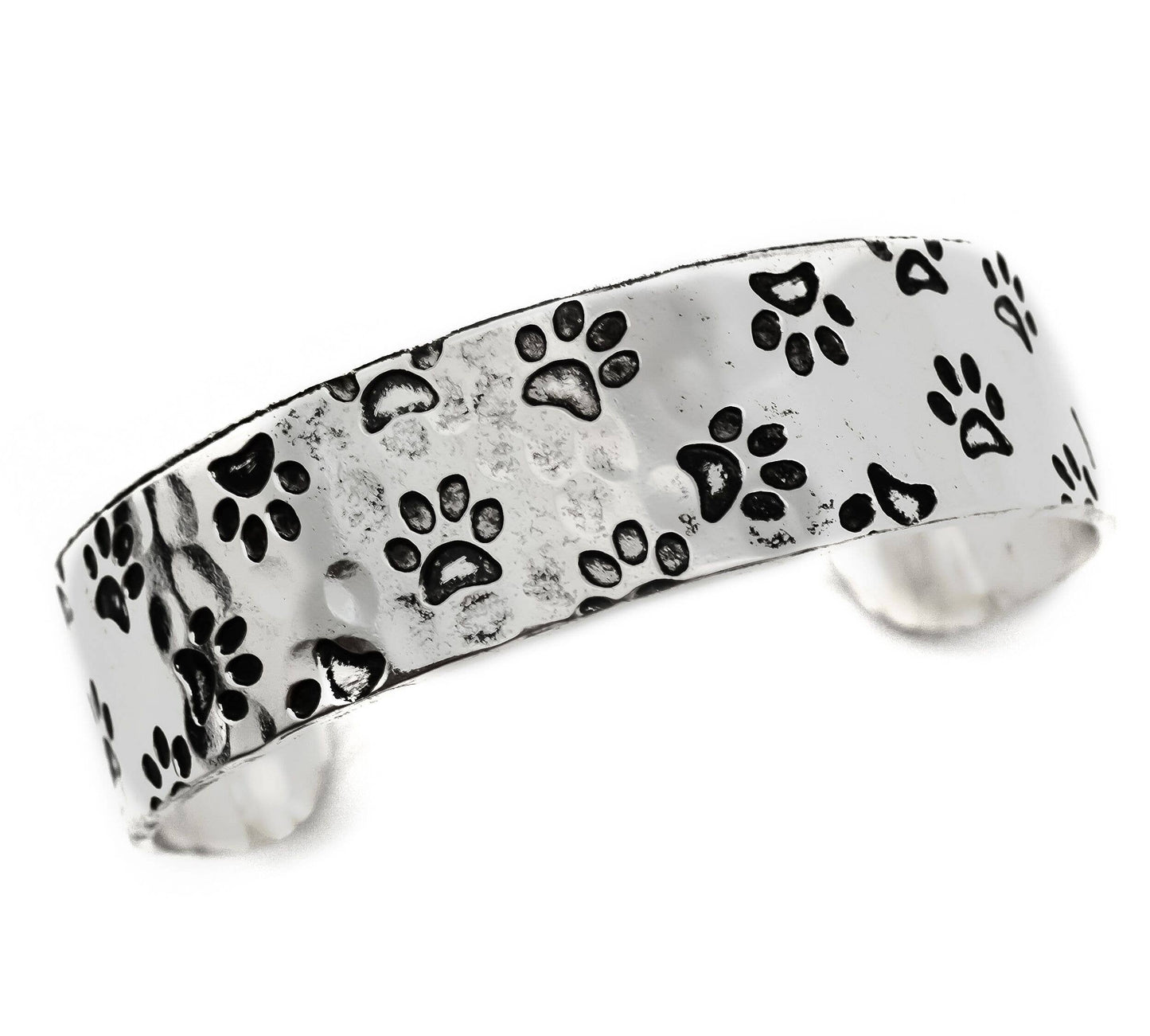 Paw Print Silver Engraved Cuff Bracelet