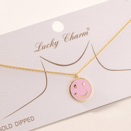 Smile Charm Necklace, in Pink