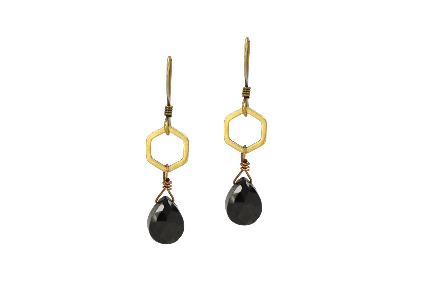 Black Onyx Dainty Hexagon Earrings Cute and Simple