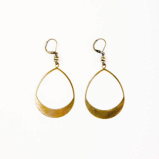 Large Teardrop Hoop Earrings - in brass