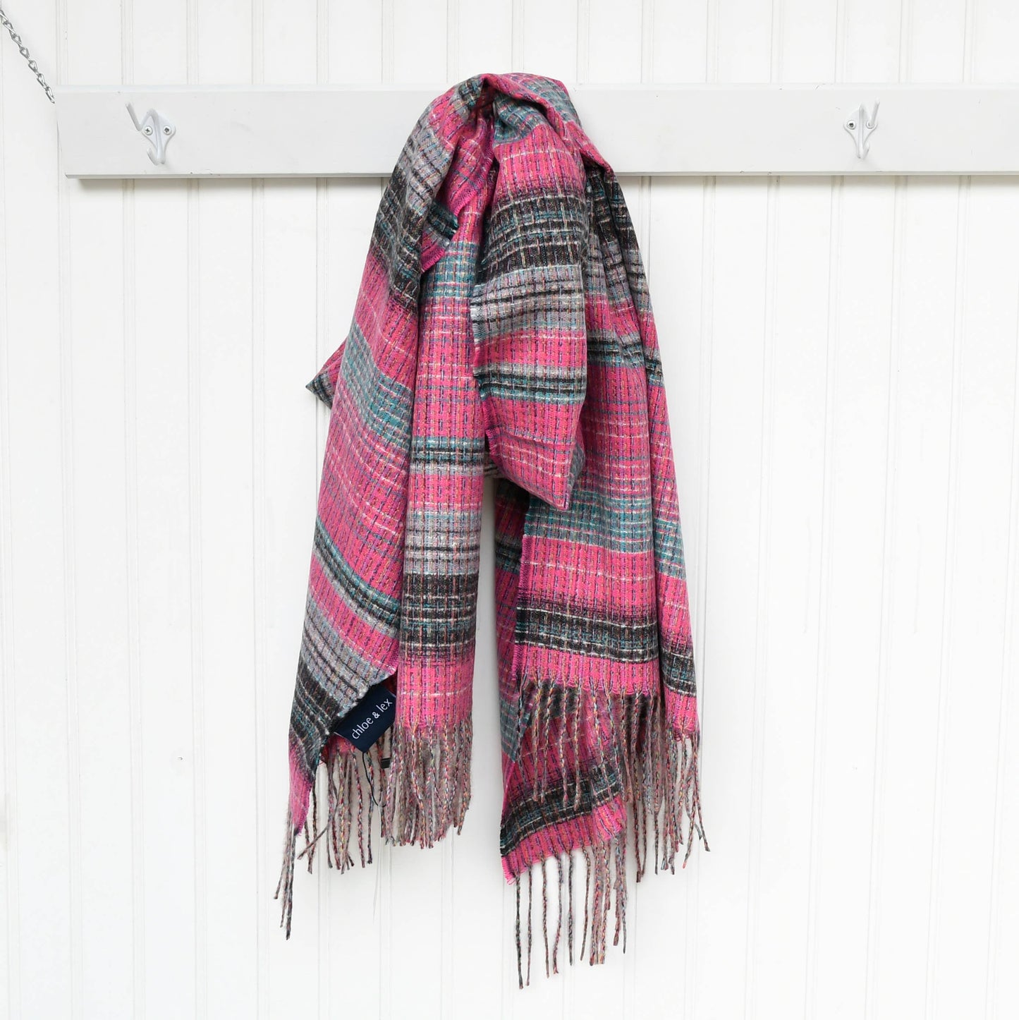 Pink and Grey Soft Striped Scarf