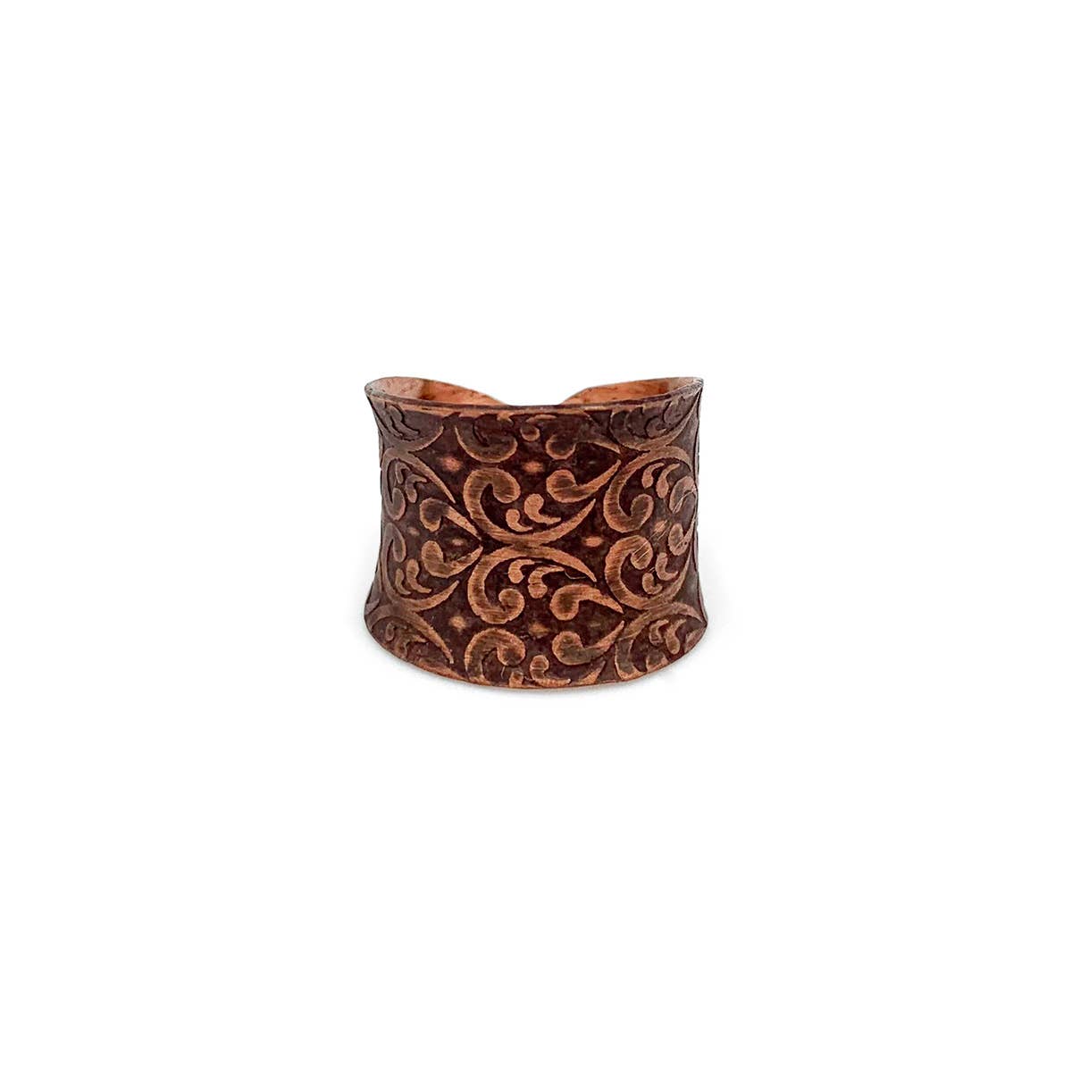 Copper Patina Ring - Brown Ornate Design