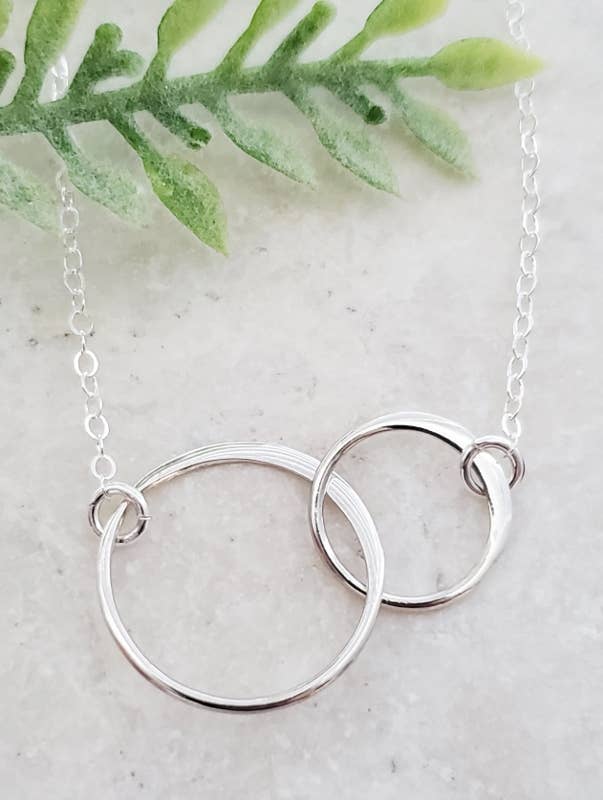 Two Intertwined Circle Sideways Necklace - Sterling Silver: 18"