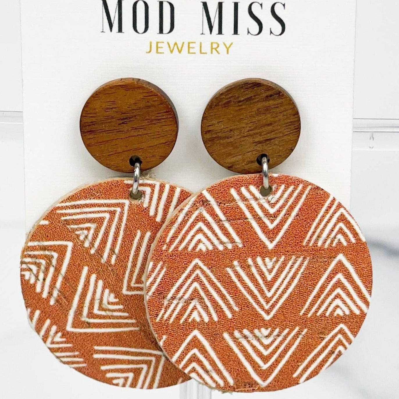 Cork+Leather Round Earring "Mud Cloth"